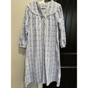 Lanz Of Salzburg Long Nightgown Cotton Flannel Floral Hearts Small Cottagecore